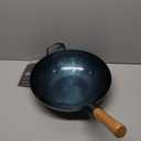 YOSUKATA 13.5 Blue Carbon Steel Wok Pan  Pre-Seasoned Flat Bottom Wok Compatible with open fire, gas, electric, ceramic, induction cooktops -Traditional Chinese Pan for Stir Fry, BBQ, Grill, Camping