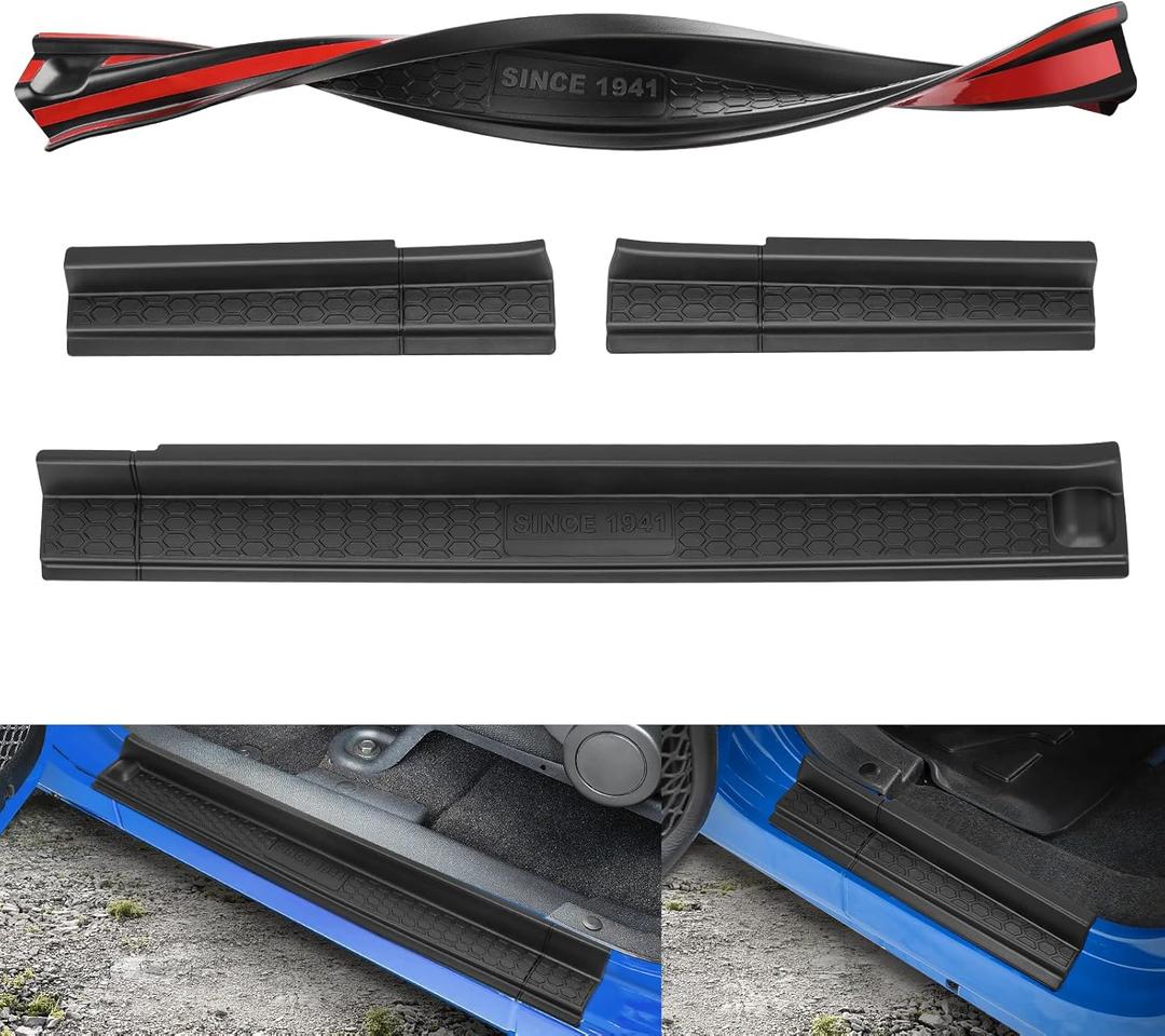 SUPAREE Door Sill Guards with Logo 1941 fits Jeep Wrangler JKU 4-Door 2007-2018, Black Rubber All Terrain Door Entry Guards Threshold Protection, Direct Sticker Door Sill Decor, 4PCS