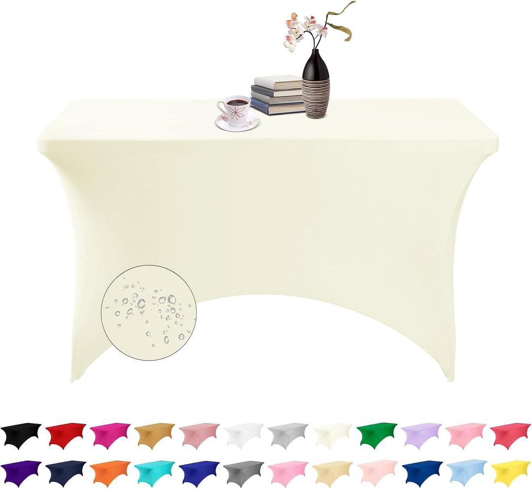 eccwai 1 Pack Spandex Waterproof Table Covers 4ft，Spandex 4ft Waterproof Table Cover for Party,Wedding, Banquet, and Events(Ivory)