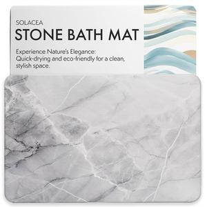 Stone Bath Mat, 23.7 x 15.4 inches, Quick Dry & Non-Slip Diatomaceous Earth Bath Mat for Bathroom and Kitchen (Light Grey Marble)
