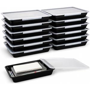 12 Pack Flat Storage Paper Tray with Clear Latching Lids, Black
Durable Plastic, Letter Size, Stackable Flat Trays Bins for Classroom, Library,School, Teacher, Arts Crafts use
