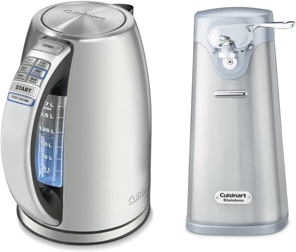 Cuisinart 1.7-Liter Stainless Steel Cordless Electric Kettle with 6 Preset Temperatures & Cuisinart SCO-60 Deluxe Electric Can Opener, Quality-Engineered Motor System