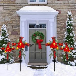 Solar Christmas Decoration Light LED Christmas Tree Plug in Light Outdoor Garden Decoration Light, 4 Pack