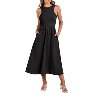 ANRABESS Womens 2026 Summer Casual Maxi Dress A line Tiered Flowy Short Sleeve Crewneck T Shirt Beach Travel Long Dresses Black, X-Large