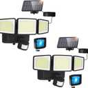 UME Hybrid Solar and Battery Powered Motion Sensor Outdoor Lights, 302 LED 1800LM, IP65 Waterproof, 3-Head Motion Activated LED Flood Light, Energy Efficient Hybrid Security Lights for Garden -2 Pack