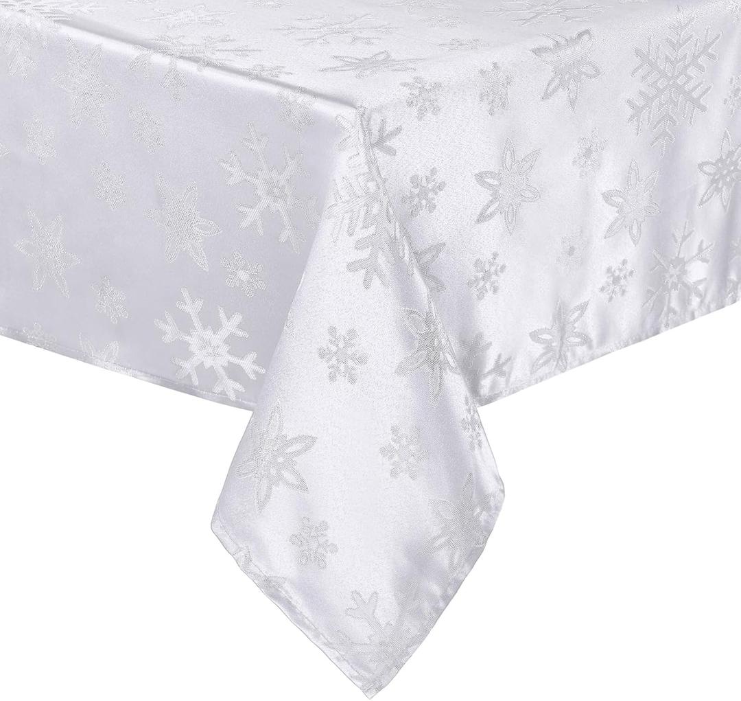 Tegeme Winter Snowflake Tablecloth Metallic Jacquard Rectangle Tablecloth Polyester Fabric Table Cloth for Winter Holidays, Dinner, Parties(White,60" X 120")