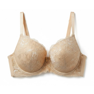 Women Lace Underwired Push Up Bra Plus Size Lingerie Comfortable T-Shirt Floral Everyday Bra Beige 34B-40E, Size 34D