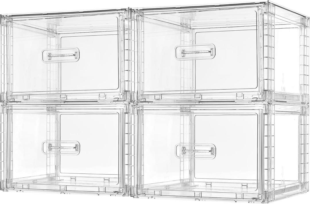 Vtopmart Pack of 4, 13QT Clear Stackable Storage Drawers, Easily Assemble Acrylic Closet Organizers, Plastic Storage Bins for Bathroom, Cabinet, Kitchen Pantry, Under Sink Organization