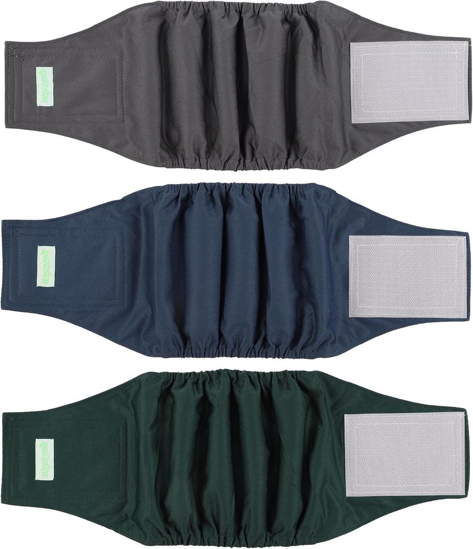 wegreeco Washable Male Dog Belly Band (Stylish Pattern)- Pack of 3 - Washable Male Dog Belly Wrap, Dog Diapers Male (Blue, Green, Charcoal, Small) (Small (11" to 14"))
