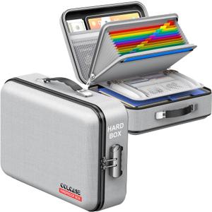 COLCASE Fireproof Document Box, Hard Case Fireproof File Organizer with Lock Hard-Shell Design Fireproof Water Resistant Safe Box for Important Documents Certificates Laptop Passports Gray