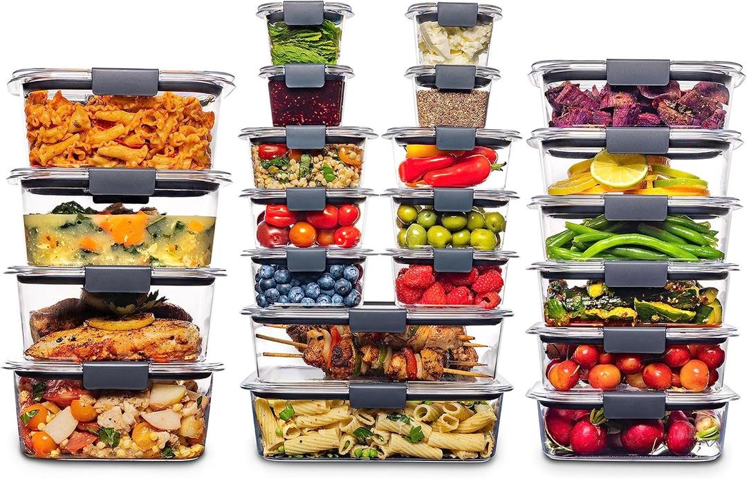 Rubbermaid Brilliance BPA Free 44-Piece Food Storage Containers Set Airtight Leak-Proof with Lids for Meal Prep Lunch and Leftovers (Set of 22 Assorted Containers)