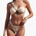 ZAFUL Women's One Shoulder Bikini Twisted Ruched High Cut Bandeau Bikini Set Two Piece Swimsuit Size S