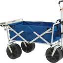 MacSports All Terrain Beach Wagon with Side Table|Heavy Duty Collapsible Folding Cart with Large Wheels for Beach Day, Picnic, Camping, Outdoor Activities | Blue/White
