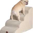 EHEYCIGA Curved Dog Stairs Ramp for High Beds 19.7" H, 4-Step Dog Steps for Small Dogs and Cats, Pet Stairs for High Bed Climbing, Non-Slip Balanced Pet Step Indoor, Beige