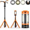 OGERY Rechargeable 10000mAh Camping Light with Stand 6.5 ft Max Height, Cordless Work Light with 3 LED Lamp Heads, 2200 Lumens Camping Essentials Gear Emergency Flashlight with Detachable Tripod (Orange)