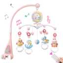 BOBXIN Baby Musical Crib Mobile for Bassinet with Projector and Night Light,150 Music,Timing Function,Take Along Mobile Musical Box and Rattle,Toy for Newborn Girls Boys (pink)