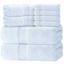 Luxury White Bath Towel Set of 8 Pieces - 100% Turkish Cotton 700 GSM Highly Absorbent Towels for Bathroom, 2 Bath Towels, 2 Hand Towels, 4 Washcloths