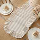 Tegeme Brown and White Ruffle Table Runner 100% Cotton Table Runner for Home Dinner Birthday Party Decoration Baby Shower Dining Room Kitchen Decor (13"x72",Wide Stripes)