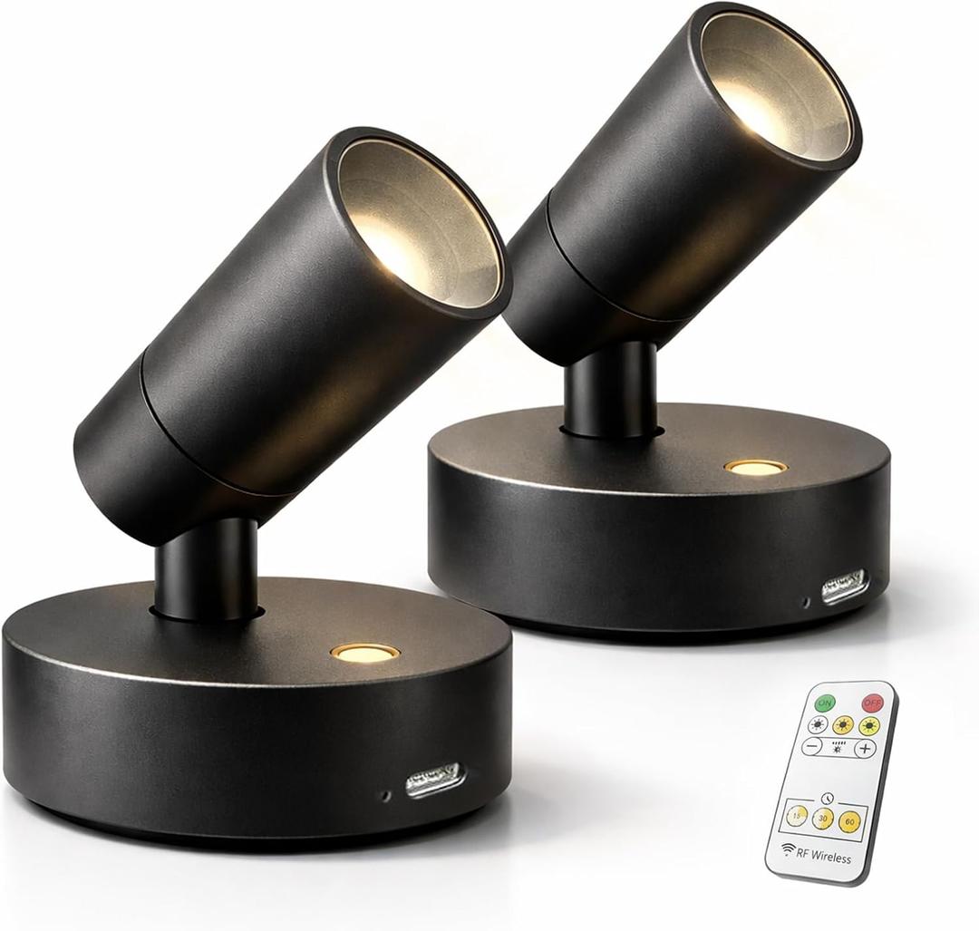 Magnetic Rechargeable Picture Light 2 Pack, Wireless Art Spotlight with Remote & Touch Control, 3 Color Temps Dimmable Wall Light, 2000mAh Battery Accent Lighting for Painting, Gallery, Display