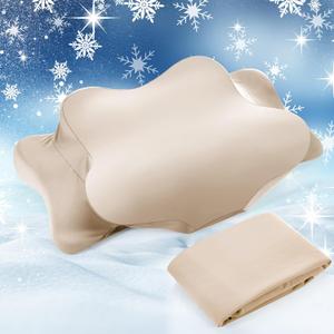 Cooling Cervical Neck Pillowcase Cover (Only Pillow Case) Ergonomic Pillowcase with Zipper Breathable Pillow Cover Contour Cool Case for Side Back Stomach Sleepers(Champagne,Queen Size)