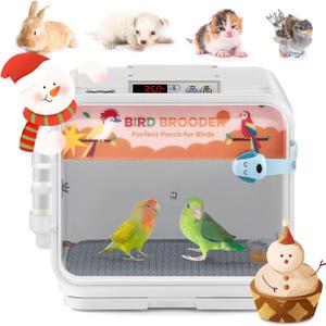 110V Pet Brooder Portable Bird Brooder for Newborn Birds Puppies Kittens & Other Small Animals Pet Incubator with High-Low Temperature Alarm Bird Incubator with External Water Food Trays