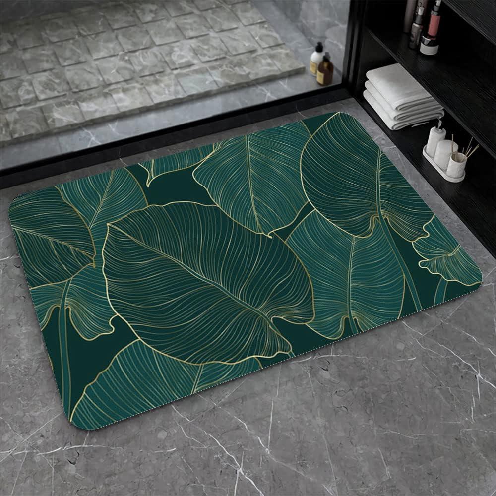Diatomaceous Earth Bath Mat,The Leaves Non-Slip Volume Super Absorbent Fast Drying for Bathroom Kitchen Door mat,Eco-Friendly Easy to Clean 1624Inch (40 * 60cm)