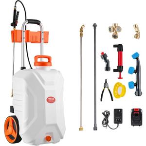 VEVOR Battery-Powered Sprayer with Wheeled Cart, 10 Gallons Electric Weed Sprayer, Adjustable 0-80 PSI, Yard Lawn Sprayers with Wheels, 5 Nozzles & 98ft Hose, 3-6H Spray Time, for Weeding, Cleaning | Electric Weed Sprayer, Yard Sprayer for Lawn & Garden, Adjustable 0-80 PSI, 5 Nozzles & 98 ft Hose, 3-6H Spray Time