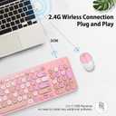 Wireless Keyboard and Mouse Combo, Retro Typewriter Keyboard with Round Keycaps, 2.4GHz USB Cute Wireless Keyboard Mouse for Computer, Desktop, Laptop and Computer (Pink-Colorful)