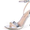 DREAM PAIRS Womens High Stilettos Open Square Toe Ankle Strap Heels Sexy Comfort Strappy Dress Shoes Wedding Bridal Pumps Sandals (7, Silver-pat)