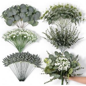 140 Pcs Mixed Eucalyptus Stems, 5 Kinds Artificial Greenery Stems Bulk, Fake Silver Dollar Eucalyptus Leaves Artificial Plants for Wedding Decor Vase Centerpieces DIY Bouquet Home