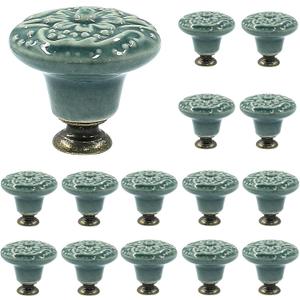 Piutouyar Green Ceramic knobs, Kitchen Cabinet Knobs, Retro Dresser Knobs, Drawer Knobs, Furniture Knobs and Pulls for Drawer, Dressers, Cupboard, Closet, 34mm / 1.3Inch Diameter(15Pcs)
