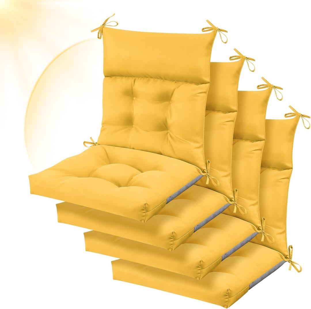 Sintuff 4 Pcs 44 x 21 x 4 Patio Chair Cushions Outdoor Chair Cushion Seat/Back Tufted Pillow with Ties Water Resistant Replacement Indoor Patio Furniture Outdoor Furniture (Solid Color,Yellow)