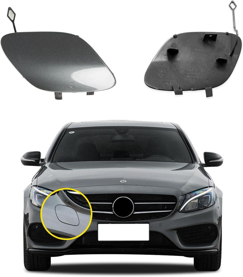 Car Front Bumper Tow Hook Cover Compatible with Sports Mercedes Benz C-Class W205 C300 C43AMG 2015 2016 2017 2018 [Only Applicable to Sports Models] Trailer Cover Cap A2058850724 Towing Eye Cap Gray (Gray Right Passenger Side)