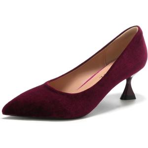 EBYNUE Women's Kitten Pumps Dress Shoes (9.5, Wine/Velvet)