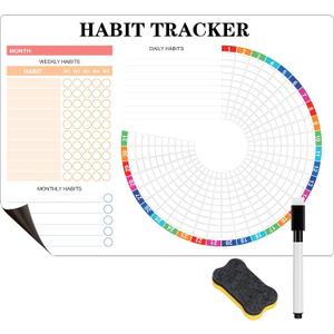Habit Tracker Calendar Magnetic Whiteboard for Refrigerator Daily Weekly and Monthly Goal and Habit Tracker Motivational Goal & Planner Journal (Colorful)