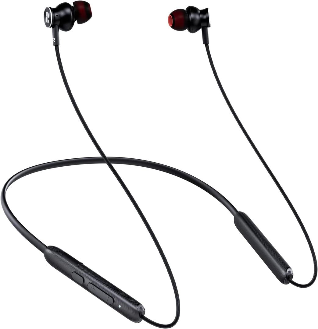 Rythflo Bluetooth Headphones,V5.2 Wireless Bluetooth Earbuds w/Mic in-Ear Magnetic Neckband Earphone 30Hrs Playtime, IPX7 Sweatproof Deep Bass Headset for Phone Call Music Sports (Black&Red)