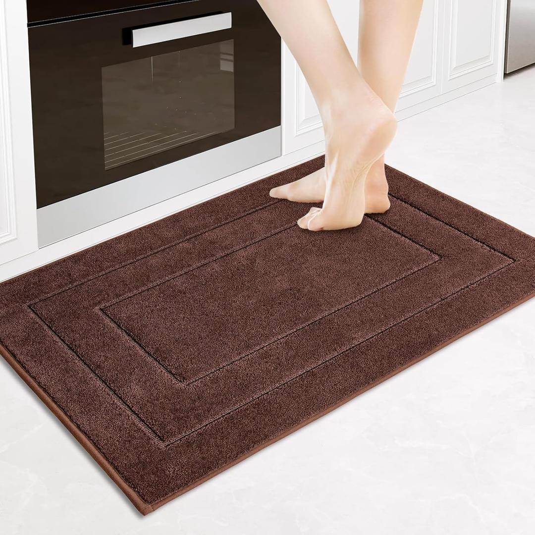 PURRUGS Machine Washable Kitchen Rug 24" x 35.5", Non-Slip/Skid Kitchen Runner Rugs & Floor Mats, Super Absorbent Soft Standing Mats for Kitchen, Sink & Laundry, Brown