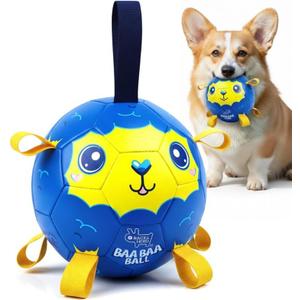 BaaBaa Ball, Dog Toys Soccer Ball with Straps, Interactive Dog Toys for Tug of War, Puppy Birthday Gifts, Dog Tug Toy, Dog Water Toy, Durable Dog Balls World Cup for Small & Medium Dogs (8 Inch)