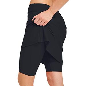 Micosuza Womens Skirted Swim Short Sun Protective UPF 50+ Swimming Bottom with Attached Skirt Black Medium