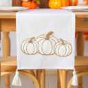 Breling Thanksgiving Fall Pumpkin Table Runner Thanksgiving Pumpkin Rectangle Table Runner Fall Autumn Harvest Decoration for Kitchen Dining Home Dinner Party 13x72 Inch(White)