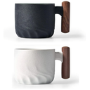 Ceramic Espresso Cup with Wooden Handle, 3oz, Microwave Safe, Porcelain, 2.08x1.85in, Hand Wash Only, Black&White