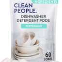 The Clean People Dishwasher Pods - Cuts Grease & Rinses Sparkling Clean - Residue-Free - Phosphate Free Dishwashing Pods - Peppermint, 60 Pack