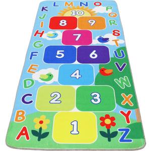 Hopscotch Rug for Kids Washable Hop Count ABC Educational Play Mat