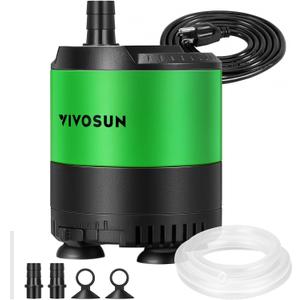 VIVOSUN 210 GPH 10W Submersible Water Pump, with Adjustable Water Flow, 4.9ft Tubing, Additional Ceramic Shaft, and Outlet Adapters, for Fish Tanks, Aquariums, Hydroponics, Fountains