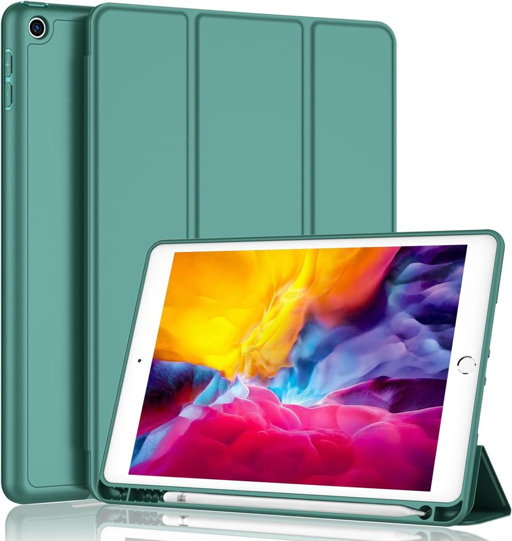 iPad 9.7 Case (2018/2017 Model, 6th/5th Generation), Smart Cover with Pencil Holder and Soft Baby Skin Silicone Back and Full Body Protection, Auto Wake/Sleep Cover (Midnight Green)