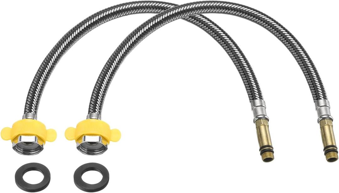 uxcell 2Pcs 16" Faucet Supply Lines Connector Stainless Steel Braided Long Faucet Connector G1/2 Female Compression Thread x M10 Male Connector for Kitchen Sink Bathroom (Black) (40cm)