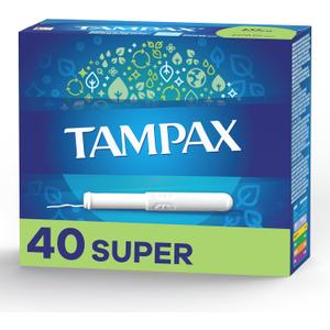 Tampax Cardboard Tampons for Women Super Absorbency, Anti-Slip Grip, LeakGuard Skirt, Unscented, 40 Count