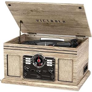 Victrola The Quincy 6-in-1 Bluetooth Record Player & Multimedia Center with Built-in Speakers  3-Speed Turntable, CD & Cassette Player, AM/FM Radio, Wireless Music Streaming (Farmhouse Oatmeal)