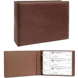 3 Rings Check Binder for End-Stub Deskbook Checks, 3 on a Page, Fit 3 & 9 Holes Check Faux Leather (11 1/4" x 9") (Brown)