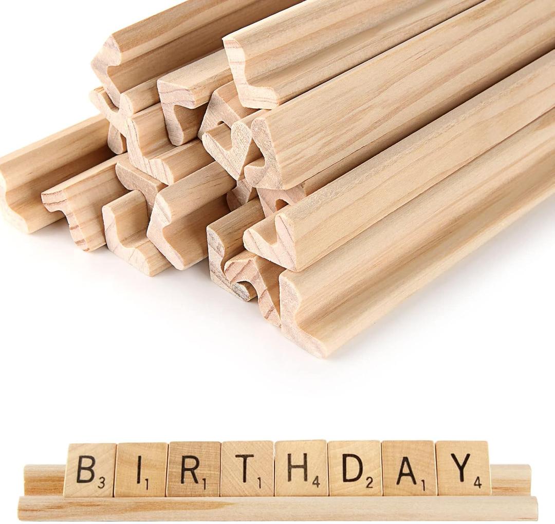 20 Pack Scrabble Tiles Holders, Wooden Racks for Letter and Dominoes Tiles, Game Stands and Holder Tray for Crafts